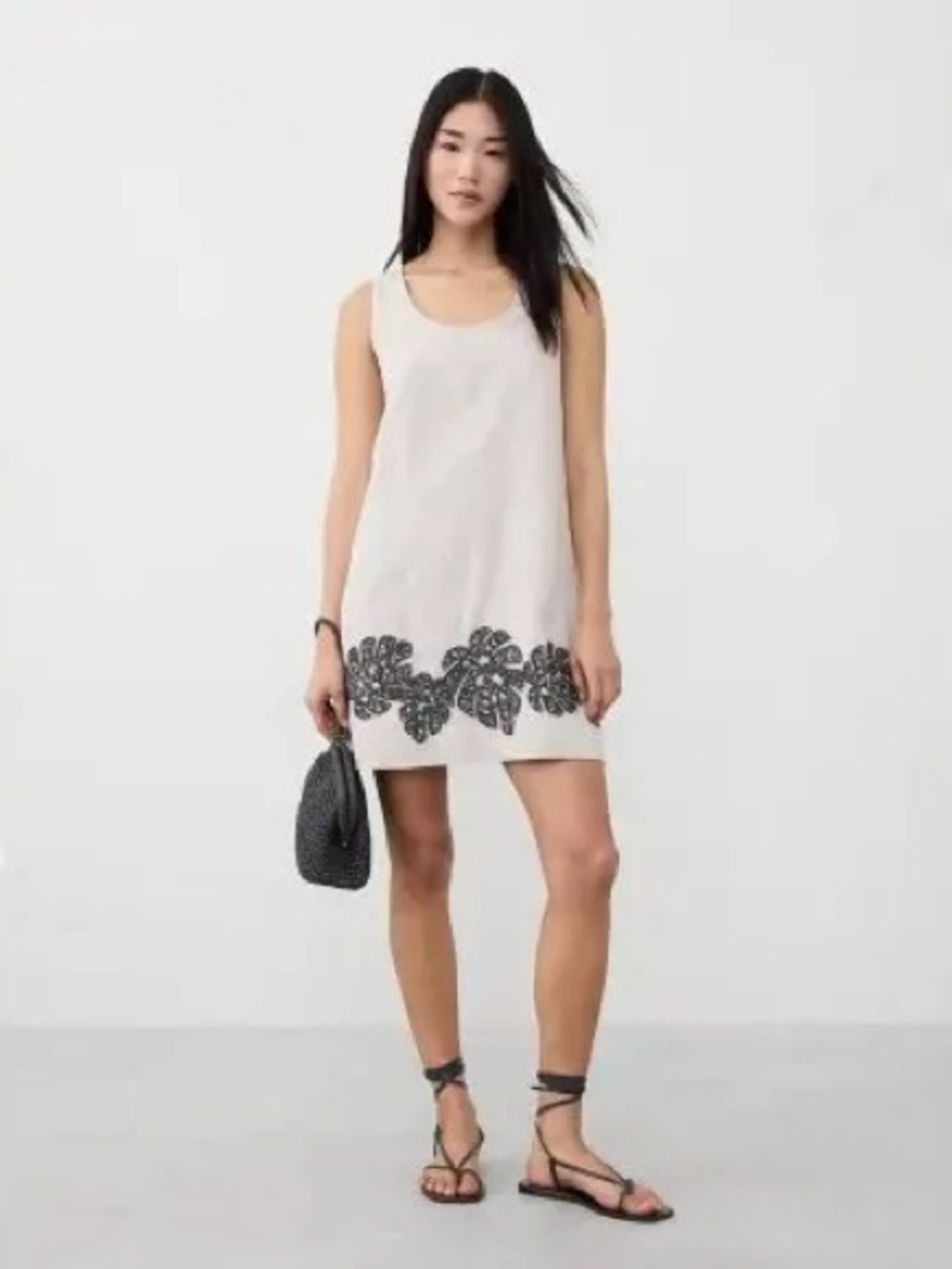 Banana Republic Banana Linen-Blend Embroidered Sleeveless Mini Dress Women’s L